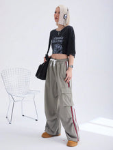 Coolane Y2K Cargo Pants Women Fashion Wide Leg Casual Pants Loose Striped Sports Sweatpants Drawstring Parachute Pantsh Trousers